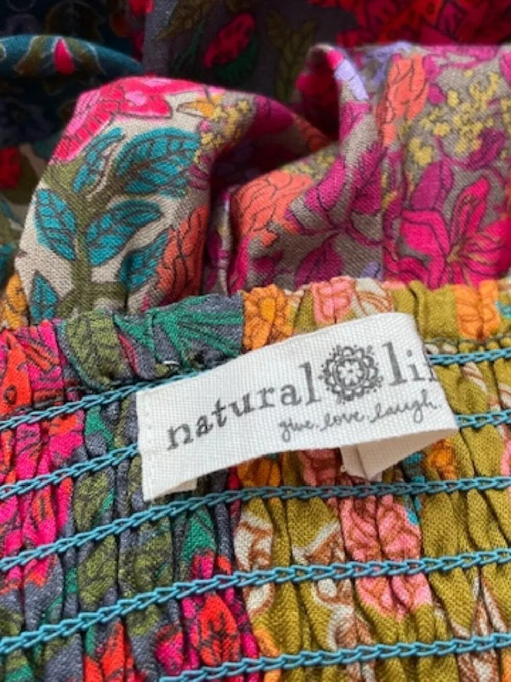 Natural Life Opal Patchwork Midi Skirt - Bright Patchwork Zinnias NEW Large - Picture 4 of 5